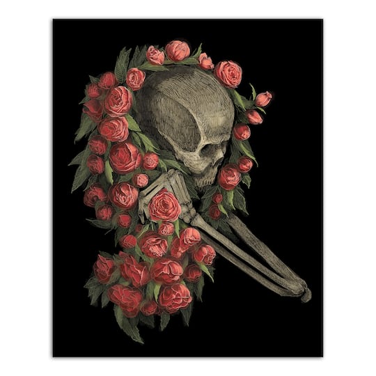 Skeleton Wrapped in Roses Canvas Wall Art
